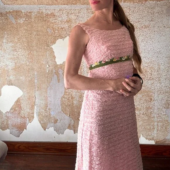 RARE Vintage Pink Chiffon Party Dress S/M  - Pristine Condition Easter - Picture 5 of 11